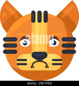 Tiger tristesse expression mignon visage emoji vecteur. Chat sauvage visage triste, dispersé et malheureux. Ressentez la dépression et le chagrin, souriez l'émotion. Disappo Illustration de Vecteur