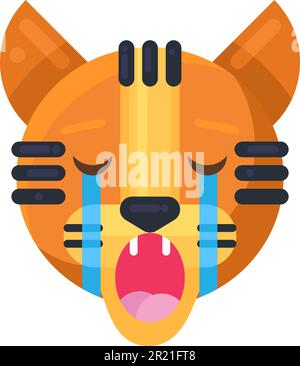 Tigre pleurs expression mignon drôle emoji vecteur. Visage d'animal tropical avec yeux fermés, pleurant et bouche ouverte. Émoticône de sourire déprimée Illustration de Vecteur