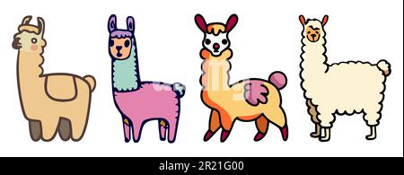Llama alpaca doodle animal vecteur icône ensemble. Illustration de Vecteur