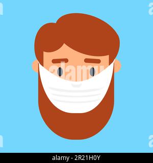 Homme asiatique en masque de visage vecteur icône style de dessin animé coloré. Épidémie de grippe pandémique covid-19 du virus Corona, protection personnelle contre la grippe virale, chirurgicale ou anti du Illustration de Vecteur