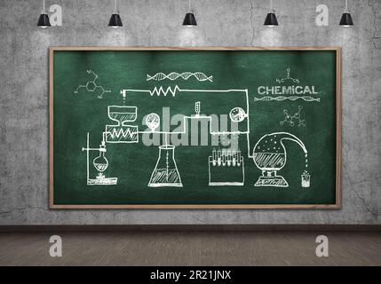 schéma de la réaction chimique sur tableau noir vert Banque D'Images