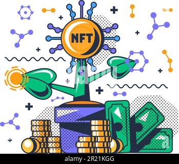 Vecteur d'investissement à crypto-monnaie NFT. Croissance financière de la monnaie et de la monnaie, économie passif revenu et gain. Financer la croissance et la richesse. Électr Illustration de Vecteur