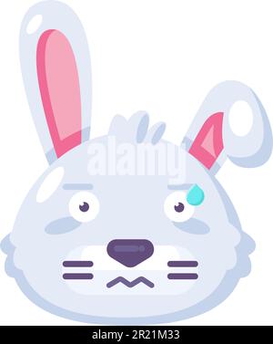 Bunny expression perspicable drôle vecteur emoji. Ferme terrain lapin animal nerveux visage avec des yeux effrayés et de la sueur. Travail acharné ou peur sourire émotion. EM Illustration de Vecteur