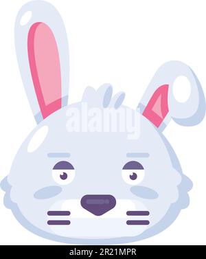 Lapin pocker visage neutre expression emoji vecteur. Lapin sauvage fuzzy animal simple avec les yeux ouverts et la bouche fermée. Un sourire comique avec une sensation de « deadpan » Illustration de Vecteur