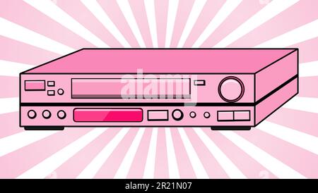 Pink Old vintage trois dimensions rétro hipster antique magnétoscope pour les vidéocassettes pour regarder des films, des vidéos des années 80, 90 sur un backgr Illustration de Vecteur