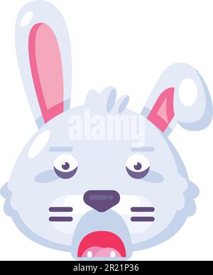 Lapin peur expression face drôle emoji vecteur. Lapin à longue oreille frustré et nerveux avec la bouche ouverte et les yeux effrayés. Emot de sourire embarrassé Illustration de Vecteur