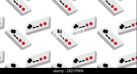 Un motif de gris et blanc rétro hipster vieux joysticks, manipulateurs, consoles des années 80, 90 pour une console de jeu pour les jeux vidéo sur un wh Illustration de Vecteur