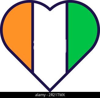 Drapeau de la côte d'Ivoire en forme de coeur vecteur. Symbole tricolore national, officiel et patriotique de la liberté. Orange, blanc et vert sur la tradition Illustration de Vecteur