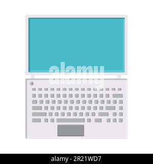 Illustration vectorielle de l'icône plate blanche simple moderne numérique ultrafin ordinateur portable rectangulaire avec clavier isolé sur fond blanc. Concept : Illustration de Vecteur