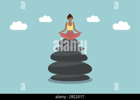 femme méditant assise sur une pile de pierres zen travail équilibre concept Illustration de Vecteur