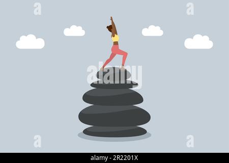 fille de yoga sur une pile de pierres zen équilibre concept Illustration de Vecteur