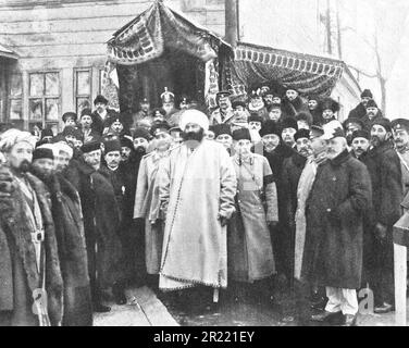 La pose de la mosquée à Saint Saint-Pétersbourg en présence de l'émir de Boukhara. Photo de 1910. Banque D'Images