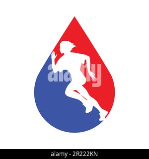Femme en train de courir, vue latérale. illustration vectorielle. intérieur en forme de goutte d'eau de couleur bleue et rouge. Illustration de Vecteur