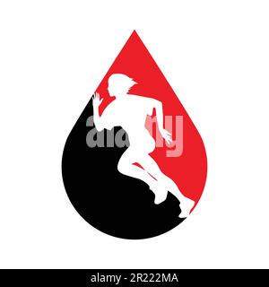 Femme en train de courir, vue latérale. illustration vectorielle. intérieur en forme de goutte d'eau de couleur noire et rouge. Illustration de Vecteur