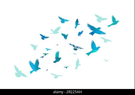 Un troupeau d'oiseaux volant bleu aquarelle. Illustration du vecteur d'abstraction des oiseaux libres Illustration de Vecteur