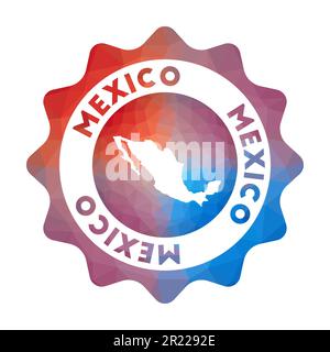 Logo Mexique bas poly. Logo de voyage dégradé coloré du pays dans un style géométrique. Panneau rond multicolore polygonal du Mexique avec carte pour votre in Illustration de Vecteur