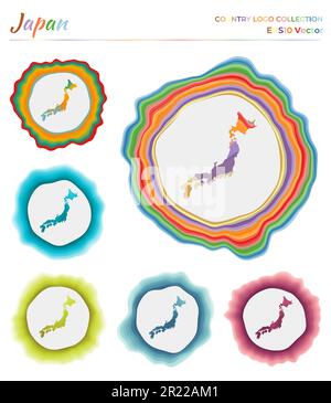 Collection logo Japon. Badge coloré du pays. Couches autour de la forme de la bordure du Japon. Illustration vectorielle. Illustration de Vecteur