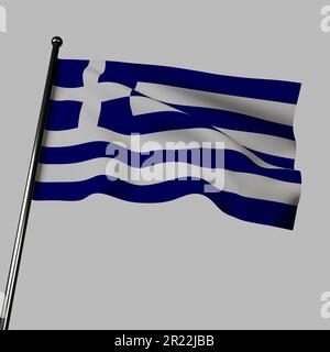 Drapeau de la Grèce sur fond gris, illustration 3D. Bandes horizontales bleues et blanches, avec une croix blanche dans le coin supérieur gauche. La croix repr Banque D'Images