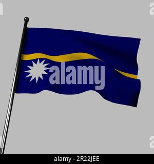 Le drapeau de Nauru, une illustration de 3D, se forme sur un fond gris. Son bleu représente l'océan Pacifique, l'étoile blanche symbolise l'emplacement du pays, an Banque D'Images