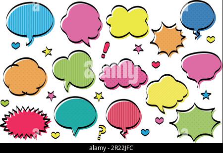 Ensemble de bulles de la parole heureux dans différentes couleurs et tailles, illustration vectorielle. Illustration de Vecteur