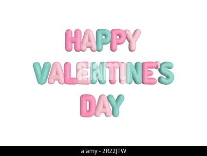Un rendu en 3D des mots « Happy Valentine's Day » écrit sur fond blanc Banque D'Images