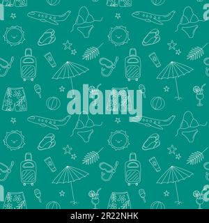 Motif vacances sans coutures. Fond de voyage des gribouillages vectoriels. Éléments estival drôles dessinés à la main Illustration de Vecteur