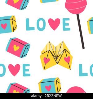 90s motif sans couture avec liseré, gomme à bulles sur fond blanc. Vector en dessin animé 80s 90s pop art style comique. Illustration de Vecteur