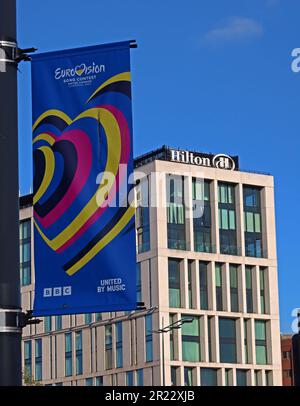 Shine Bright Liverpool - Bienvenue à l'Eurovision 2023 au Royal Albert Dock, Pier Head, Liverpool, Merseyside, Angleterre, ROYAUME-UNI, L3 4AF Banque D'Images