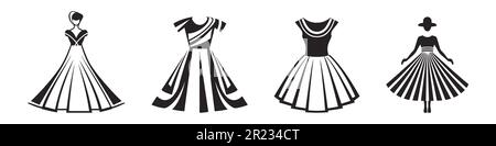 Ensemble de femmes robes ligne icône. Illustration vectorielle sur fond blanc. Illustration de Vecteur