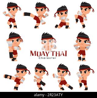 Illustration vectorielle du dessin animé Thai Boxe, Muay Thai Boxe Illustration de Vecteur