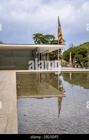 Pavillon Mies Van der Rohe (ou pavillon allemand) construit pour l'exposition internationale de 1929 à Montjuïc (Barcelone, Catalogne, Espagne) Banque D'Images