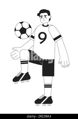 Un jeune footballeur brésilien qui donne un coup de pied au ballon de football est un personnage monochromatique à vecteur plat Illustration de Vecteur