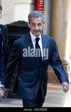 Paris, France. 17th mai 2023. L'ancien président français Nicolas Sarkozy arrive au palais de justice pour l'audition d'un procès pour corruption au palais de justice de Paris, France sur 17 mai 2023. Photo de Raphael Lafargue/ABACAPRESS.COM crédit: Abaca Press/Alay Live News Banque D'Images