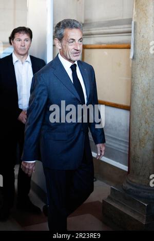 Paris, France. 17th mai 2023. L'ancien président français Nicolas Sarkozy arrive au palais de justice pour l'audition d'un procès pour corruption au palais de justice de Paris, France sur 17 mai 2023. Photo de Raphael Lafargue/ABACAPRESS.COM crédit: Abaca Press/Alay Live News Banque D'Images