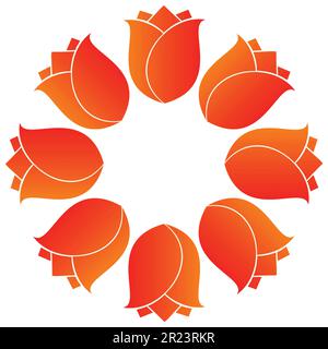 Illustration vectorielle d'un cercle de fleurs de rose orange et rouge. Élément de conception pour logo, étiquette, emblème, signe. Illustration de Vecteur