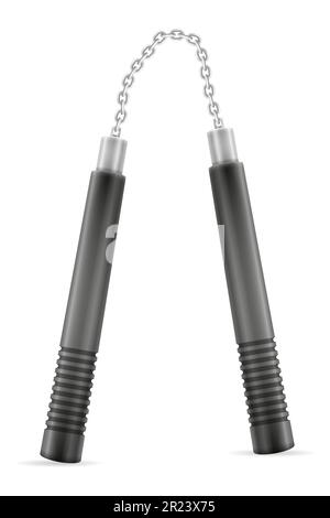 arme nunchaku ninja guerrier japonais assassin illustration vectorielle isolée sur fond blanc Illustration de Vecteur