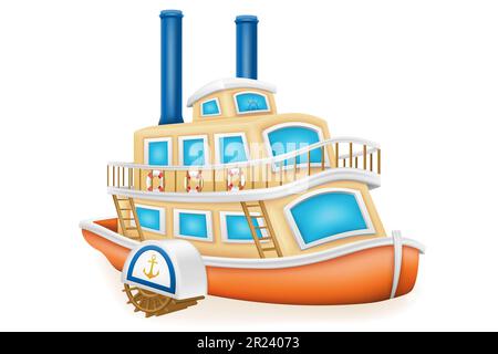 bateau à vapeur à roue à aubes pour illustration du vecteur de voyage en rivière isolée sur fond blanc Banque D'Images