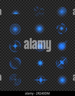 étoiles brillantes avec effet phosphorescent et illustration vectorielle d'étincelles isolée sur fond noir Banque D'Images