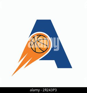 Lettre A Basketball logo concept avec l'icône Moving Basketball. Symbole de logo de boule de panier Illustration de Vecteur