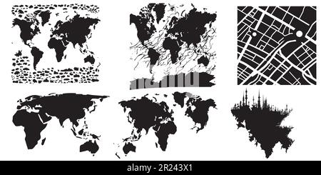 Ensemble de conception de vecteur de carte du monde. Illustration de Vecteur