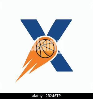 Concept de logo de basket-ball Letter X avec icône de basket-ball mobile. Symbole de logo de boule de panier Illustration de Vecteur