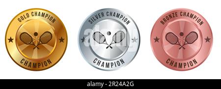 médaille d'or, médaille d'argent, médaille de bronze balle de tennis prix de compétition sportive saine Illustration de Vecteur