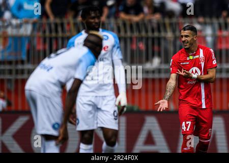 Monza, Italie. 14 mai 2023. Dany Mota d'AC Monza célèbre après avoir marqué un but lors du match de football de Serie A entre AC Monza et SSC Napoli. AC Monza a gagné 2-0 sur SSC Napoli. Credit: Nicolò Campo/Alay Live News Banque D'Images