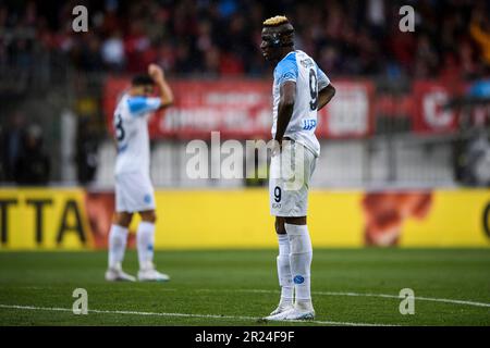 Monza, Italie. 14 mai 2023. Victor Osimhen, de SSC Napoli, semble abattu lors du match de football de la série A entre AC Monza et SSC Napoli. AC Monza a gagné 2-0 sur SSC Napoli. Credit: Nicolò Campo/Alay Live News Banque D'Images