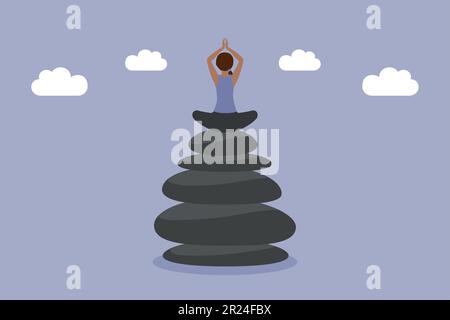 femme méditant assise sur une pile de pierres zen travail équilibre concept Illustration de Vecteur