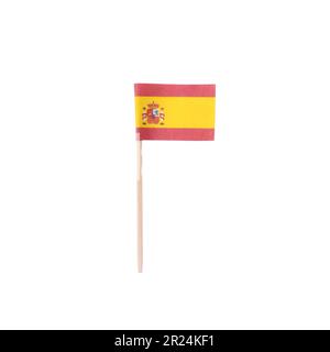 Petit drapeau en papier de l'Espagne isolé sur blanc Banque D'Images