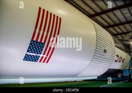 Houston USA 4th Fév 2023: Puissante et massive, la fusée Saturn V au centre spatial Johnson de la NASA est la fusée la plus haute, la plus lourde et la plus puissante jamais conçue Banque D'Images