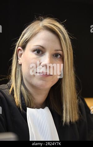 Mons, Belgique. 17th mai 2023. L'avocat Ambre Biefnot photographié pendant la session de constitution du jury lors du procès assizes de Johnny Vanhoutte et Claudy Putman, pour plusieurs vols avec violence, avec plusieurs circonstances aggravantes, y compris celle du meurtre, devant le tribunal d'assises de la province de Hainaut à Mons le mercredi 17 mai 2023. Le 18 juin 2020, peu avant 8pm, Gregory Doucet (46 ans) a été abattu dans la poitrine dans une maison de la rue du Bas-quartier, au centre de Tournai BELGA PHOTO JOHN THYS crédit: Belga News Agency/Alay Live News Banque D'Images