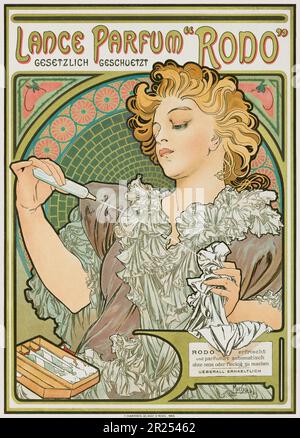 Lance Parfum Rodo par Alphonse Mucha (1860-1939). Affiche publiée en 1896 en France (version allemande). Banque D'Images