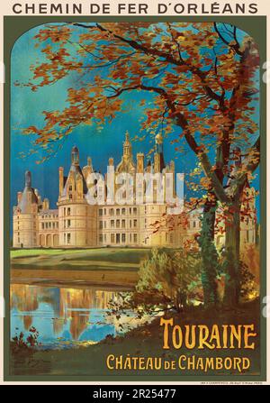 Chemin de fer d'Orléans Touraine. Château de Chambord par Louis Tauzin (1842-1915). Affiche publiée en 1913 en France. Banque D'Images